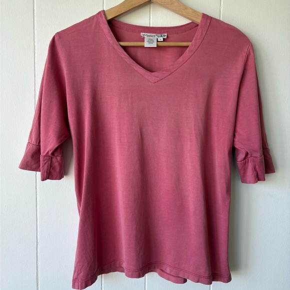 WinterSilks Pink Silk Blend V-Neck Top | Size Small - Picture 2 of 6